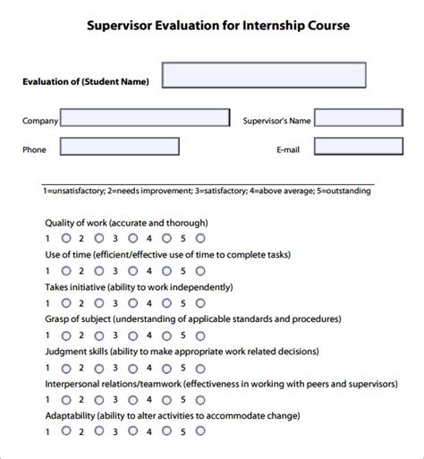 Supervisor Evaluation Form Template