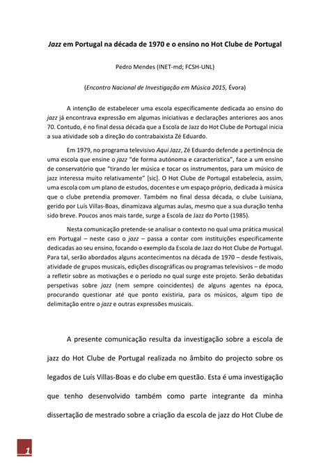 PDF Jazz em Portugal na década de e o ensino no Hot Clube de Portugal