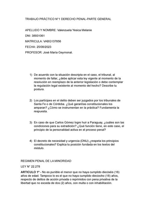 Tp 1 NOTA 9 TRABAJO PRÁCTICO N1 DERECHO PENAL PARTE GENERAL