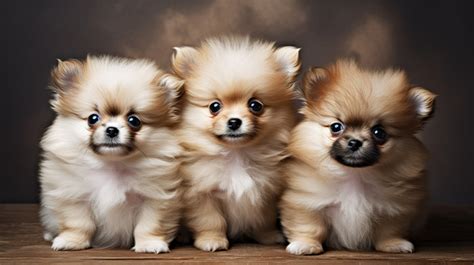 Puppy Three Pomeranian Puppies Posing For The Camera Backgrounds 