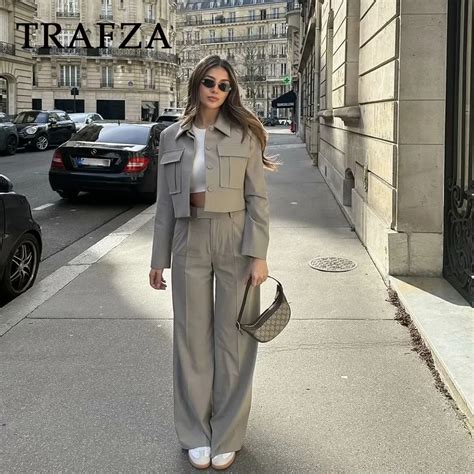 TRAFZA 2024 Spring Summer Casual Women Solid Suits Fashion Streetwear