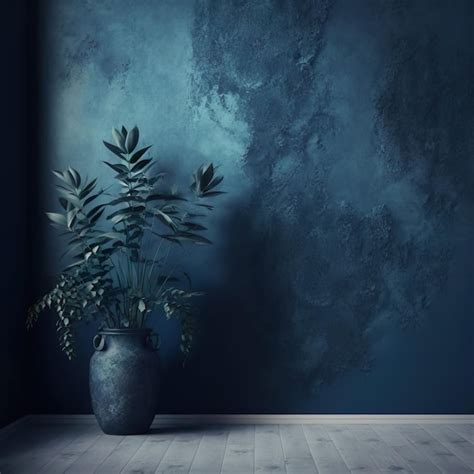 Premium Photo Decorative Dark Blue Painted Venetian Plaster Wall