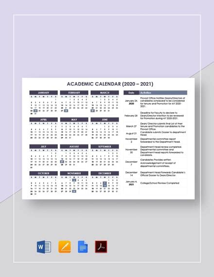 University Academic Desk Calendar Template - Google Docs, Word, Apple Pages | Template.net