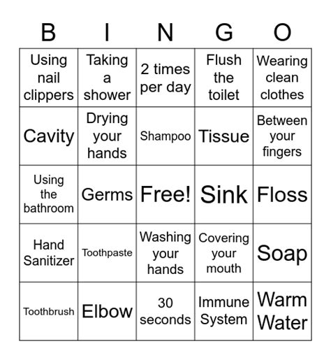 Hygiene Bingo Card