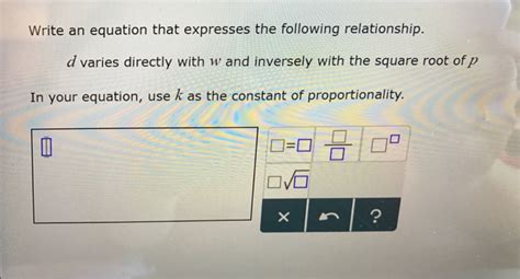 Solved Write An Equation That Expresses The Following