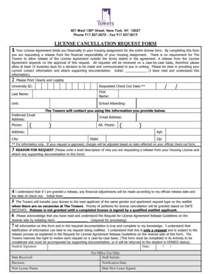 Fillable Online LICENSE CANCELLATION REQUEST FORM The Towers Fax