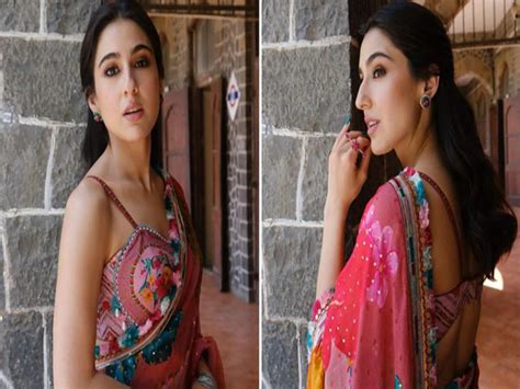 Sara Ali Khan Is Looking So Gorgeous In Multicolored Printed Saree And Matching Blouse प्रिंटेड