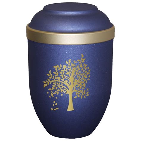 Bio Tec Urne Mit Motiv Baum Blau Matt Mit Golddeckelrand Mm