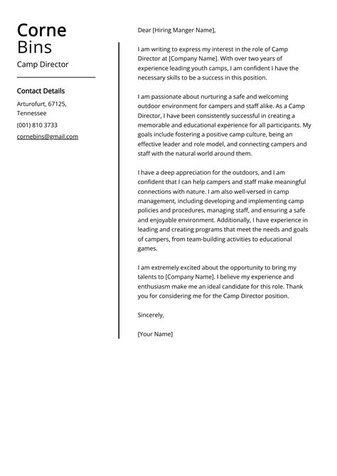 Camp Director Cover Letter Example Free Guide