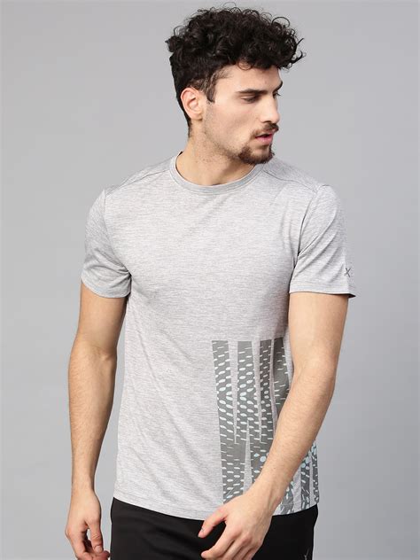 Buy Hrx By Hrithik Roshan Men Grey Melange Printed Round Neck T Shirt