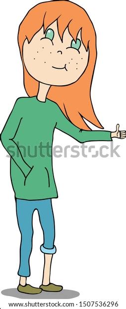 Hand Drawing Cartoon Girl Red Hair Stock Vector Royalty Free