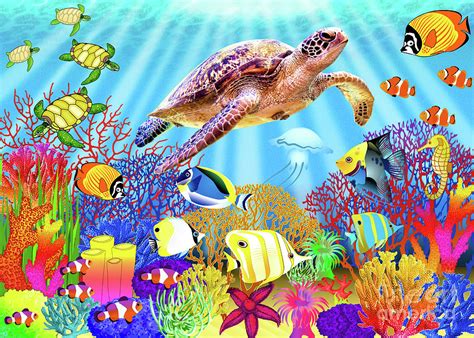 Challenging Tropical Reef Fish and Coral Sea Turtles Bright Colorful 1000 Piece Adults Jigsaw ...