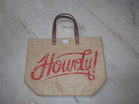 Jute Bag With Brown Rexine Handle Size Customised Style Handled