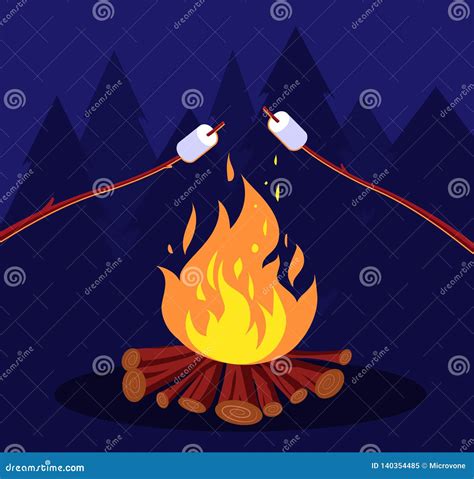 Campfire Vector Cartoon Style Illustration Crossed Logs And Fire