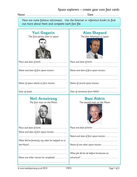 Astronaut Fact Cards KS2 History Teachit