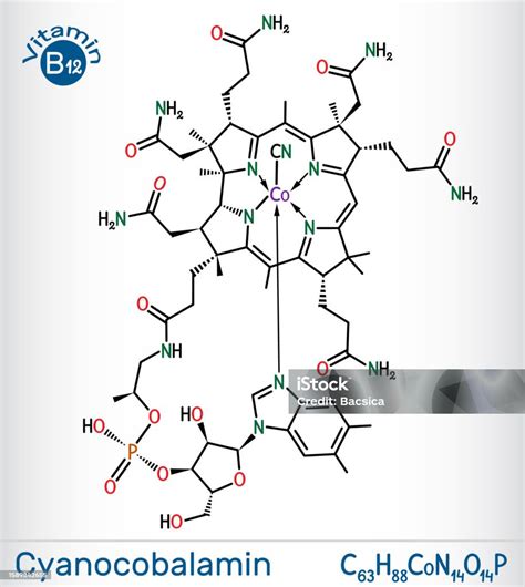 Cyanocobalamin Cobalamin Molecule It Is A Form Of Vitamin B12 Skeletal Chemical Formula Vector