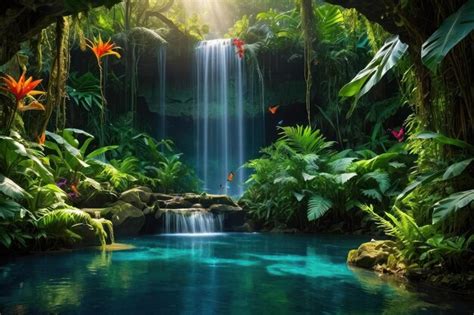 Premium Photo Serene Tropical Waterfall Oasis