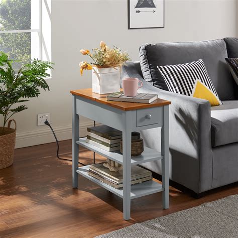 Narrow End Table With Charging Station Side Table With Usb Ports