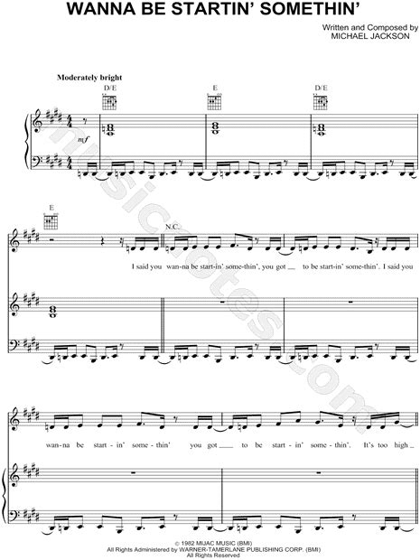 Michael Jackson Wanna Be Startin Somethin Sheet Music In E Major