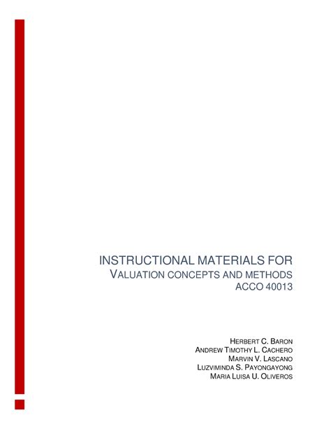 Valuation Concepts And Methods INSTRUCTIONAL MATERIALS FOR VALUATION