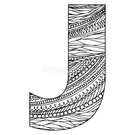 Zentangle Stylized Alphabet Letter J Vector Illustration Black White