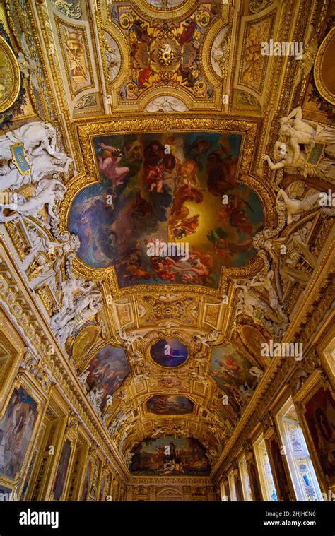 Decorated Ceiling Of The Apollo Gallery Galerie Dapollon At Louvre