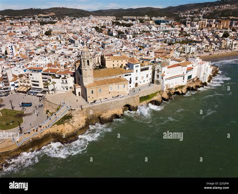 Aerial View Of The Beautiful Town Of Sitges In Spain Stock Photo Alamy