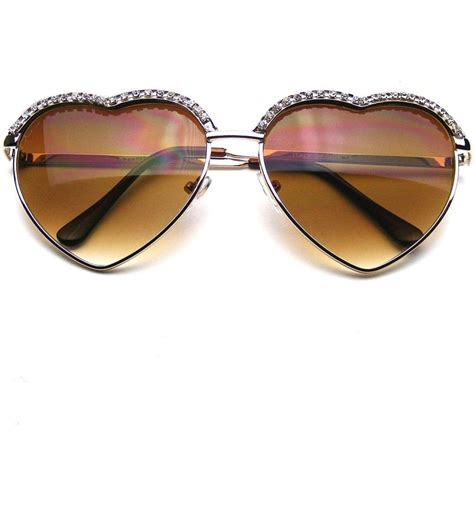 Cute Chic Heart Shape Glam Rhinestone Aviator Sunglasses Gold