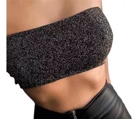 Cropped Top Faixa Tomara Que Caia Feminina Lurex Brilho Pret Mercadolivre