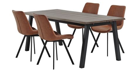 Skovlunde L Tafel Donker Eiken Hygum Stoelen Cognac Jysk