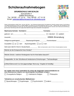 Ausfüllbar Online GRUNDSCHULE AM SCHLOSS Fax Email Drucken pdfFiller