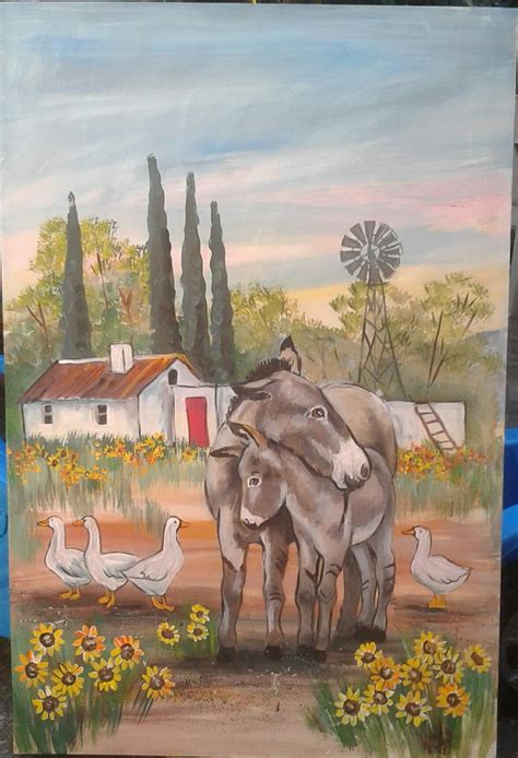 Donkey Mare And Foal Original By Wilma Potgieter African Art