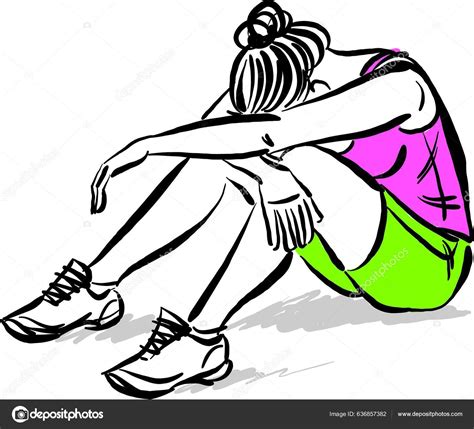 Athlete Runner Tired Resting Woman Girl Vector Illustration Stock