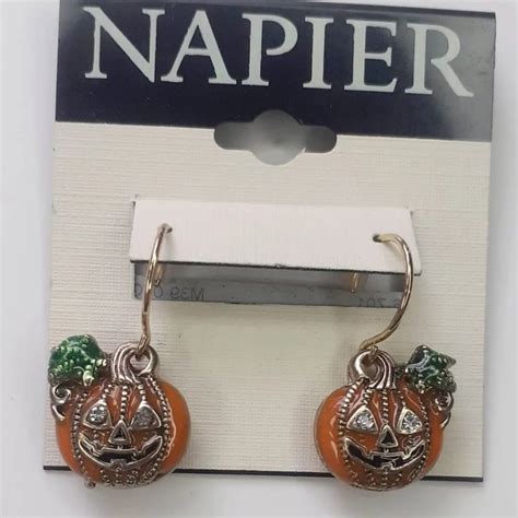 Napier Multi Pumpkin Halloween Rhinestone Enamel Dangling Earrings New