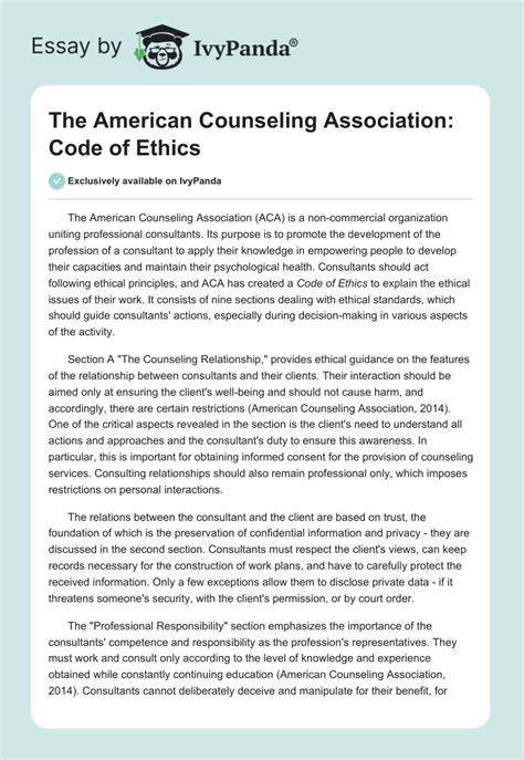 The American Counseling Association Code Of Ethics Words Essay