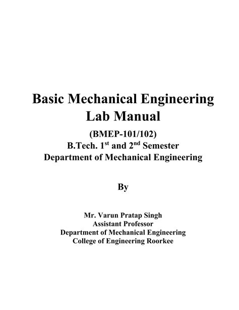 Basic Mechanical Engineering Lab Manual Bmep By Varun Pratap