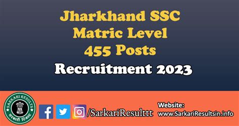 Jharkhand SSC Matric Level Recruitment 2023 Apply For 455 Posts