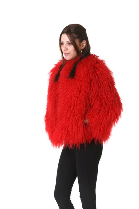 Red Mongolian Lamb Fur Coat Skandinavik Fur