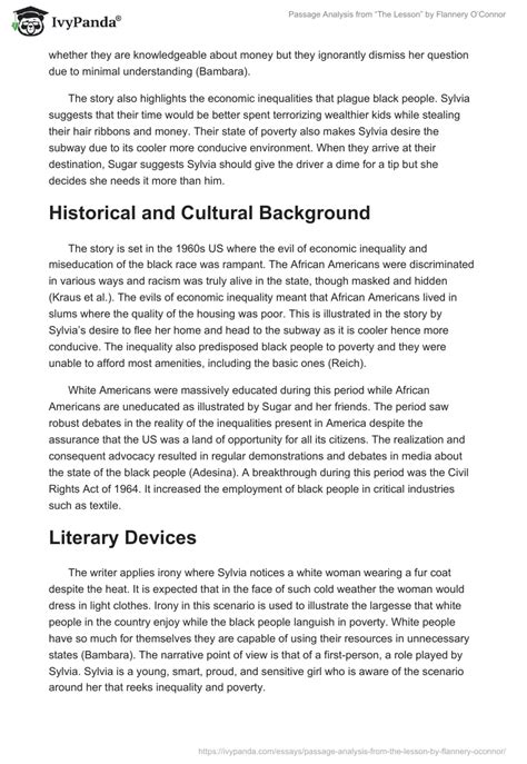 Passage Analysis From The Lesson By O Connor Words Essay Example