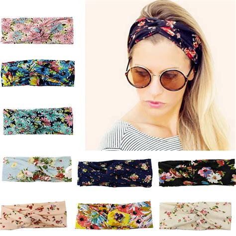 Girls Summer Bohemian Hair Bands Floral Print Headbands Retro Cross