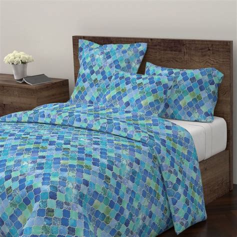 Cobalt Blue And Aqua Decorative Duvet Cover Spoonflower Blue Duvet