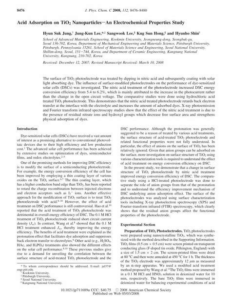 Pdf Acid Adsorption On Tio Nanoparticlesan Electrochemical