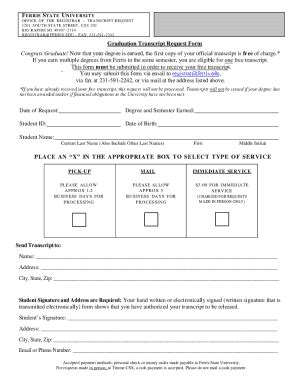 Fillable Online Graduation Transcript Request Form Fax Email Print