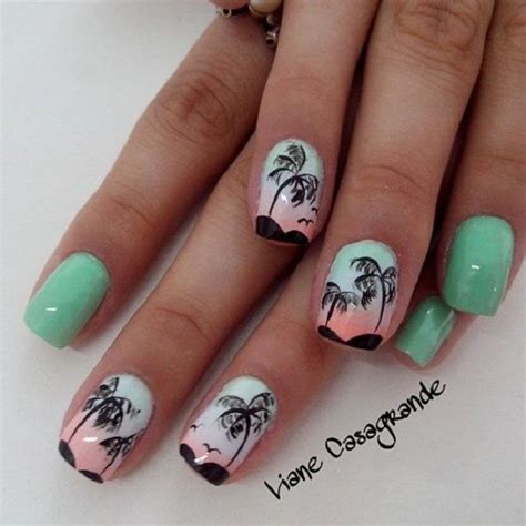 A Pretty Palm Tree Nail Art Design The Palm Trees Are In Silhouette As