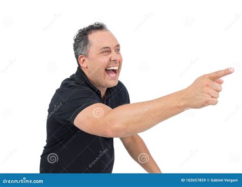 Man is Pointing and Laughing. he is Overweighted and Wearing a B Stock ...