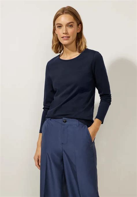 STREET ONE Basic Langarmshirt für Damen in Blau STREET ONE