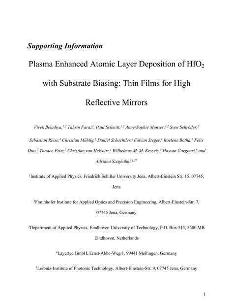 Pdf Plasma Enhanced Atomic Layer Deposition Of Hfo With Substrate