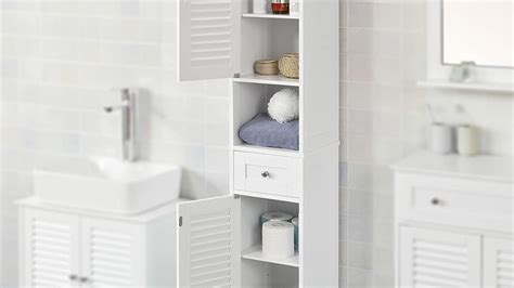 Haotian White Floor Standing Tall Bathroom Storage Cabinet With Shelves And Drawers Youtube