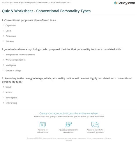 Quiz & Worksheet - Conventional Personality Types | Study.com