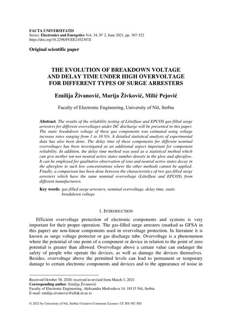 Pdf The Evolution Of Breakdown Voltage And Delay Time Under High